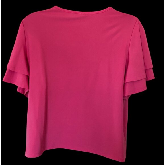 Classy Sassy Pink Top With Sequin Heel Graphic & Flutter Sleeves  SIZE 22 - Picture 6 of 9